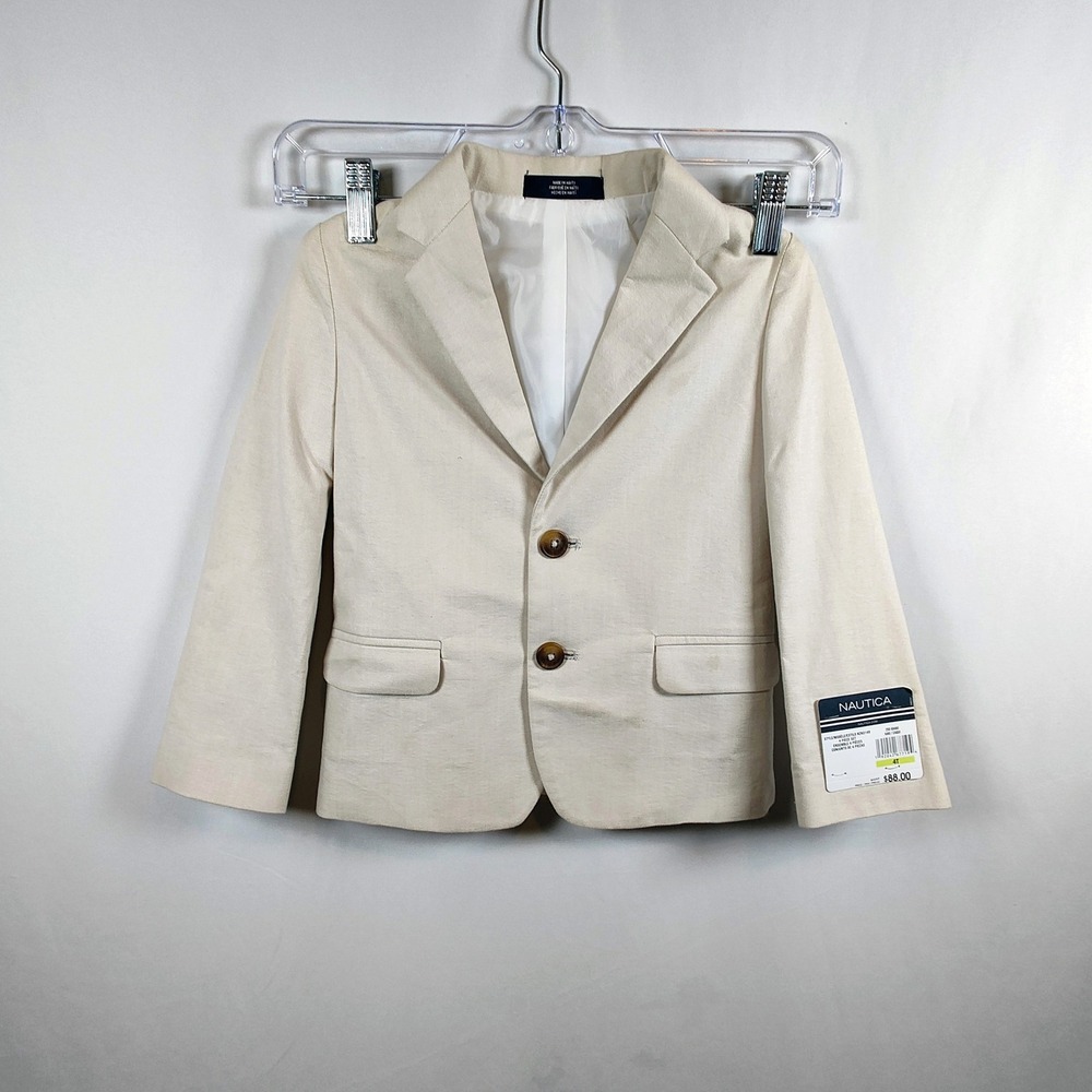 Nautica Boys Khaki Jacket 4T Tan Cotton Formal Dress Blazer NWT